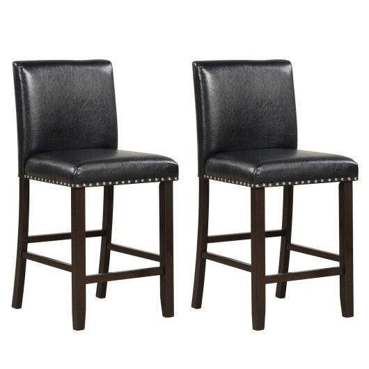 Set of 2 PVC Leather Bar Stools with Back for Kitchen Island