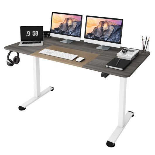 55 Inch Electric Height Adjustable Office Desk with Hook-Gray - Color: Gray - Minihomy