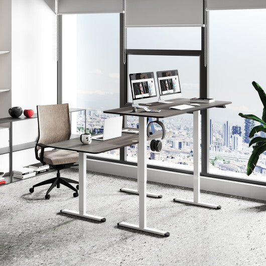 55 Inch Electric Height Adjustable Office Desk with Hook-Dark Gray - Color: Dark Gray - Minihomy