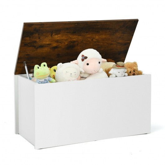 Flip-top Storage Chest with Self-hold Cover and Pneumatic Rod-White - Color: White