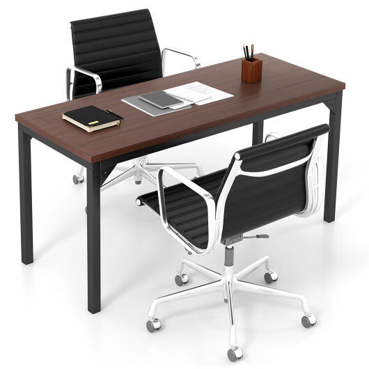 55 Inch Conference Table with Heavy-duty Metal Frame-Brown - Color: Brown - Minihomy