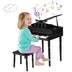 30-Key Wood Toy Kids Grand Piano with Bench & Music Rack-Black - Color: Black - Minihomy