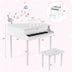 30-Key Wood Toy Kids Grand Piano with Bench and Music Rack-White - Color: White - Minihomy