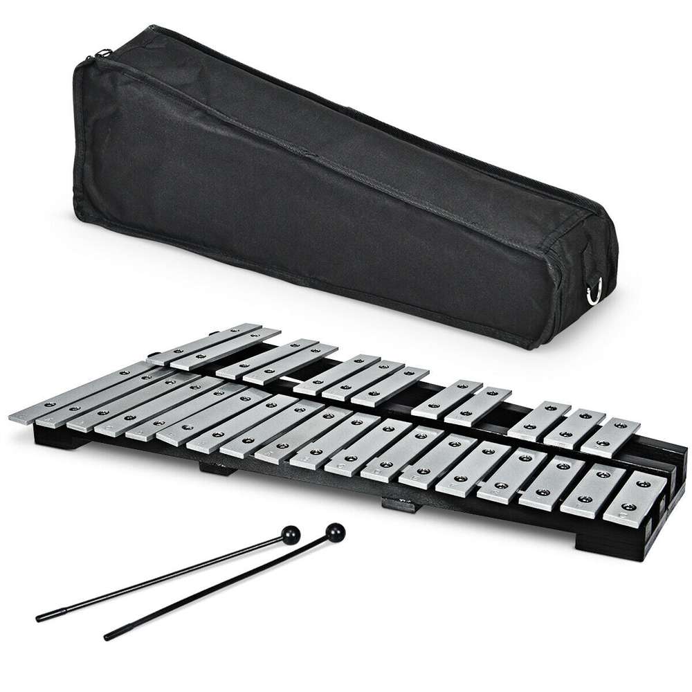 27 Note Glockenspiel Xylophone with 2 Rubber Mallets - Color: Black & White - Minihomy