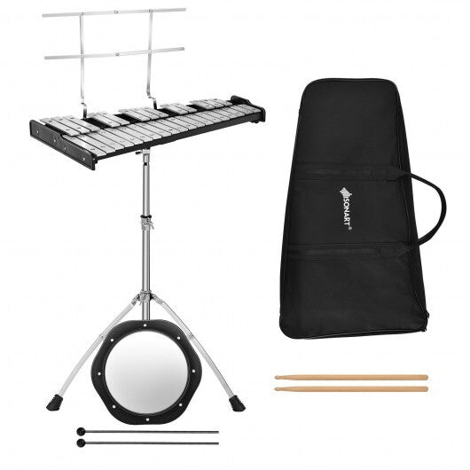 32 Note Glockenspiel Xylophone Percussion Bell Kit with Adjustable Stand - Minihomy