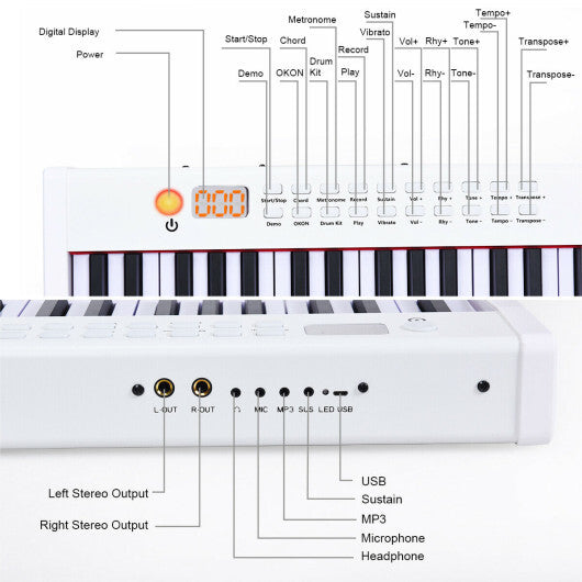 88-Key Portable Full-Size Semi-weighted Digital Piano Keyboard-White - Color: White - Minihomy