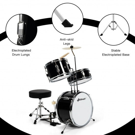 5 Pieces Junior Drum Set with 5 Drums-Black - Color: Black - Minihomy