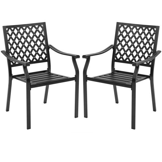 Set of 2 Patio Dining Chairs with Curved Armrests and Reinforced Steel Frame - Color: Black