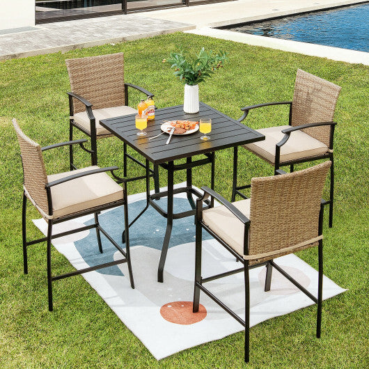 5 Pieces Outdoor Rattan Bistro Bar Stool Table Set with Cushions - Minihomy