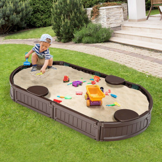 Sandbox with Built-in Corner Seat and Bottom Liner-Brown - Color: Brown