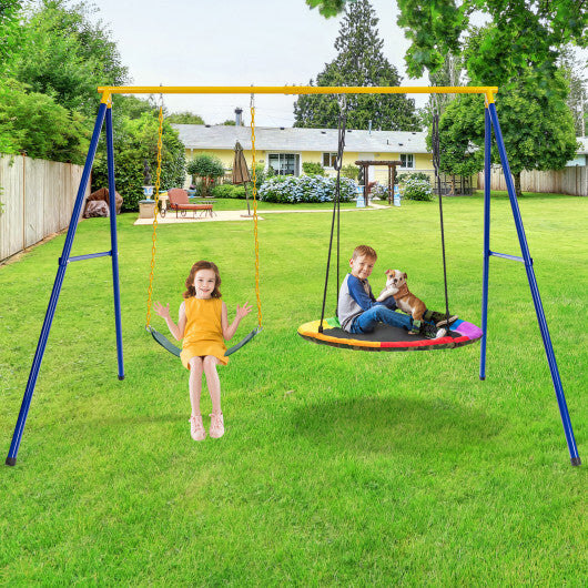 660 LBS Extra-Large A-Shaped Swing Stand with Anti-Slip Footpads (Without Seat)-Yellow - Minihomy