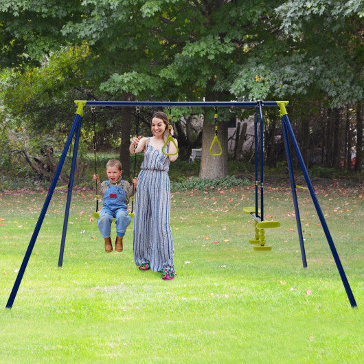 3-in-1 Outdoor Swing Set for Kids Aged 3 to 10 - Color: Blue - Minihomy