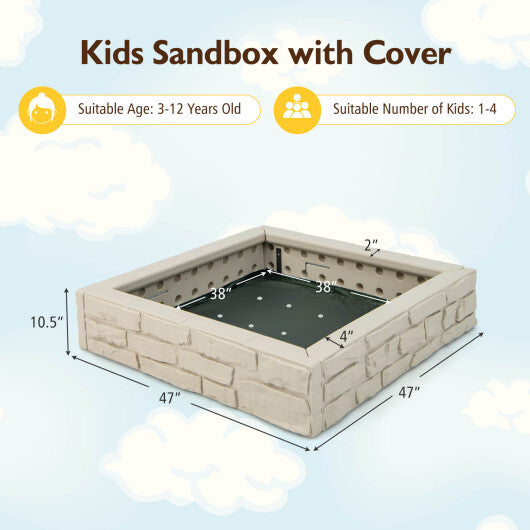 2-In-1 HDPE Kids Sandbox with Cover and Bottom Liner-White - Color: White - Minihomy