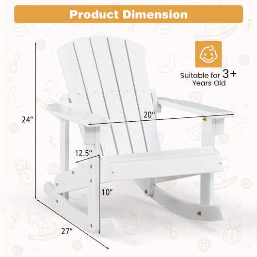 Outdoor Wooden Kid Adirondack Rocking Chair with Slatted Seat-White - Color: White - Minihomy