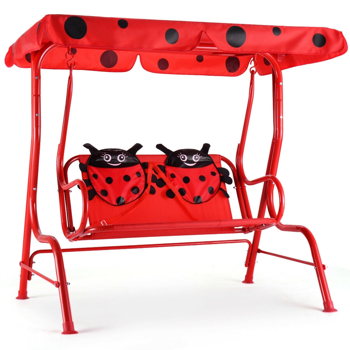 2 Person Kids Patio Swing Porch Bench with Canopy - Color: Red