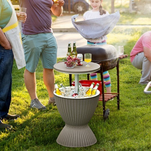 3 in 1 8 Gallon Patio Rattan Cooler Bar Table with Adjust Ice Bucket-Black - Minihomy