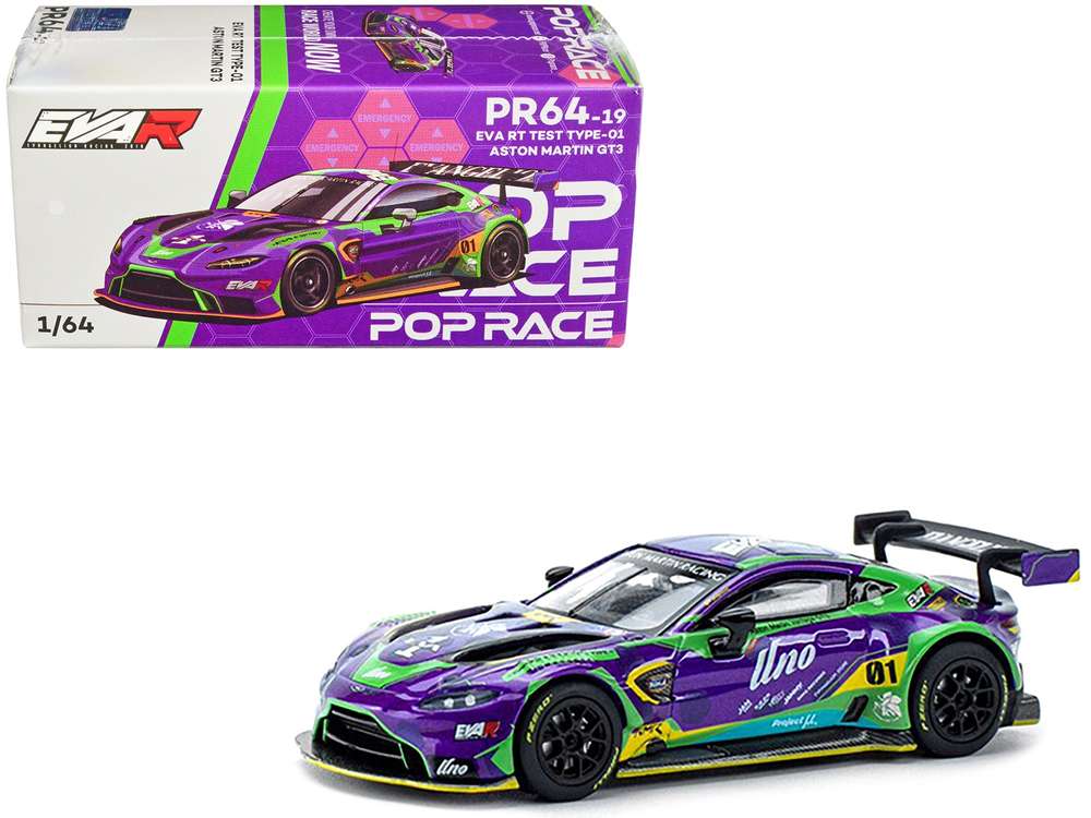 Aston Martin GT3 RHD (Right Hand Drive) "EVA RT Test Type-01" Purple with Graphics 1/64 Diecast Model Car by Pop Race - Minihomy