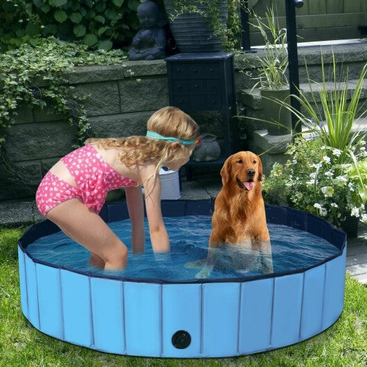 63 Inch Foldable Leakproof Dog Pet Pool Bathing Tub Kiddie Pool for Dogs Cats and Kids-Blue - Minihomy