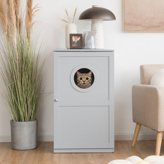 2-tier Litter Hidden Cat House With Anti-toppling Device-Gray - Color: Gray