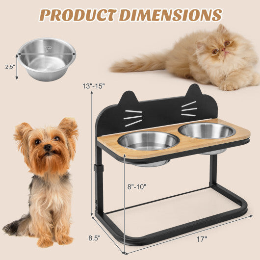 Elevated Pet Feeder with 2 Stainless Steel Bowls for Cats & Small/Medium Dogs - Natural - Minihomy