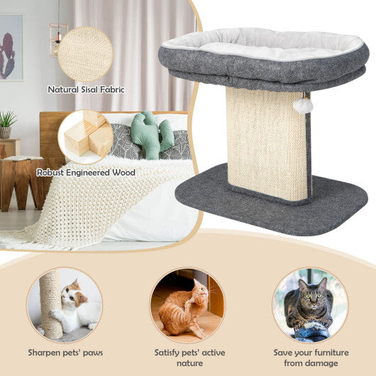 Modern Cat Tree Tower with Large Plush Perch and Sisal Scratching Plate-Gray - Color: Gray - Minihomy