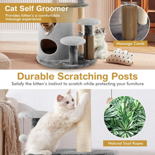 40 Inch Cat Tree Tower Multi-Level Activity Tree with 2-Tier Cat-Hole Condo-Gray - Color: Gray - Minihomy