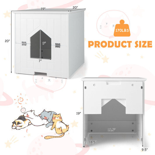 Cat Litter Box Enclosure with Flip Magnetic Half Door-White - Color: White - Minihomy