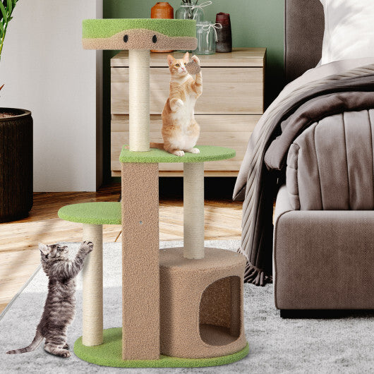 5-Tier Modern Cat Tree Tower for Indoor Cats with Sisal Scratching Posts-Green - Color: Green - Minihomy