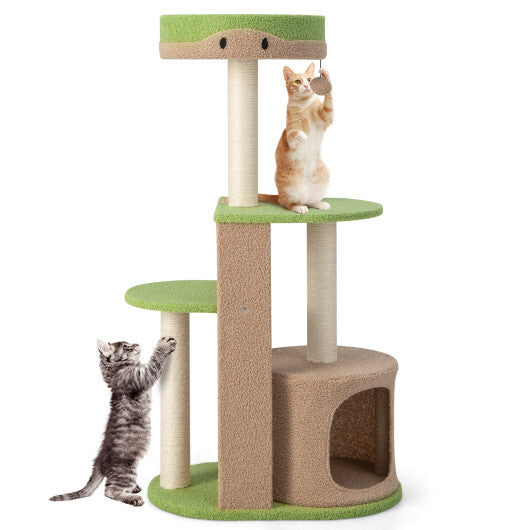 5-Tier Modern Cat Tree Tower for Indoor Cats with Sisal Scratching Posts-Green - Color: Green - Minihomy