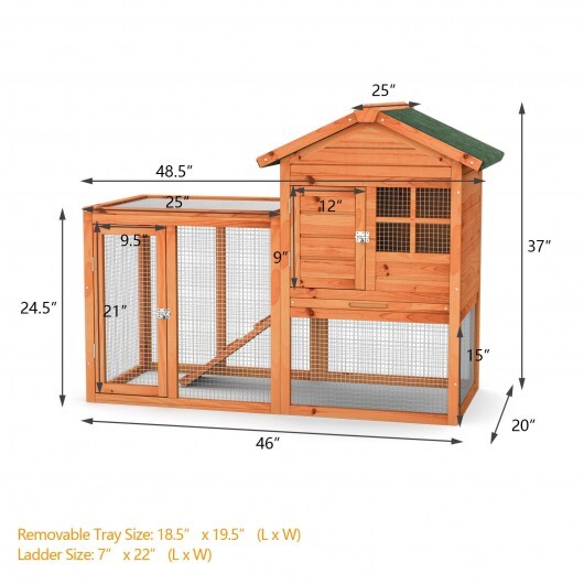 2-Story Wooden Rabbit Hutch with Running Area-Natural - Color: Natural - Minihomy