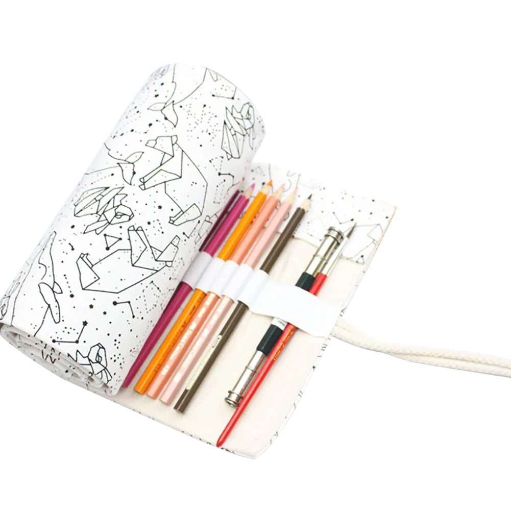 Holes Big Capacity Pencil Case School Canvas Roll Pouch Colored Pencils Box Constellation Sketch Brush Pen Bag - Minihomy