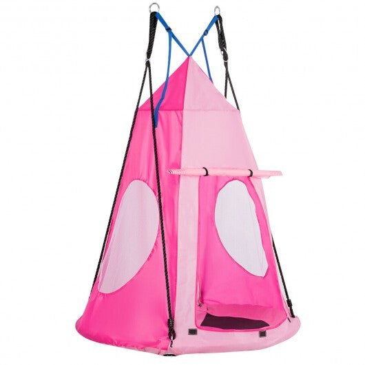 2-in-1 40 Inch Kids Hanging Chair Detachable Swing Tent Set-Pink - Color: Pink - Minihomy