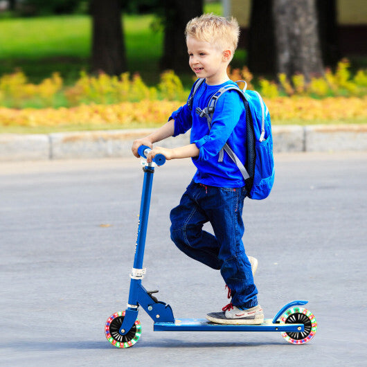 Folding Kick Scooter with 3 Adjustable Heights for Kids-Blue - Color: Blue - Minihomy