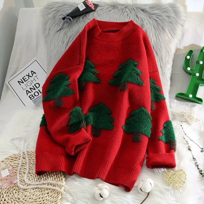 Christmas Sweater Round Neck Long Sleeve Knitted Pullover - Minihomy