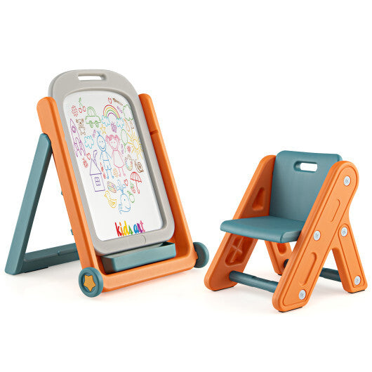 Kids Height Adjustable Art Easel Set with Chair - Color: Multicolor