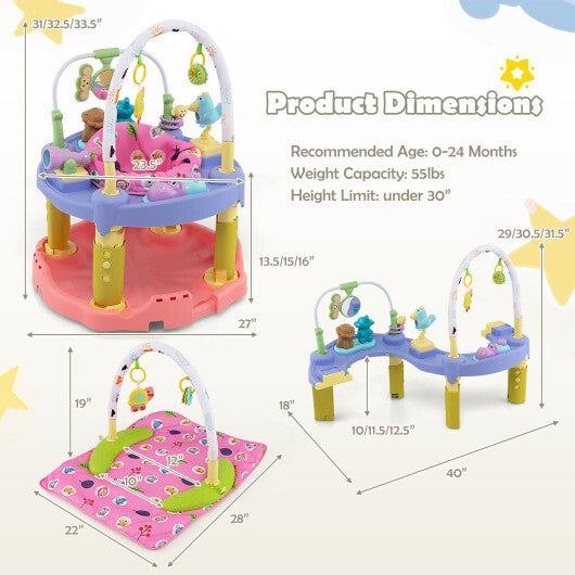 3-in-1 Baby Activity Center with 3-position for 0-24 Months-Pink - Color: Pink - Minihomy