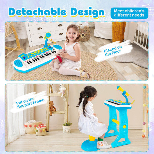 31-Key Kids Piano Keyboard Toy with Microphone and Multiple Sounds for Age 3+-Blue - Color: Blue - Minihomy