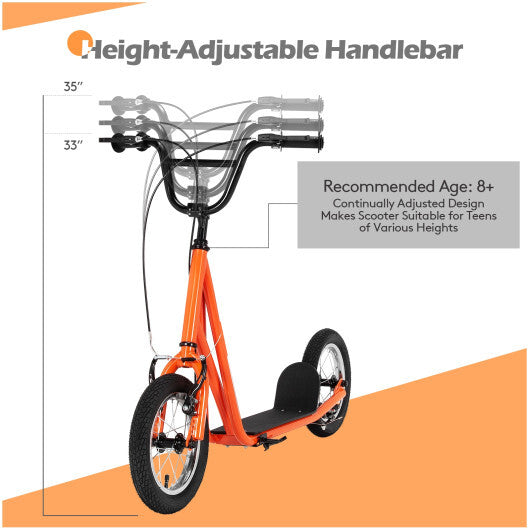 Height Adjustable Kid Kick Scooter with 12 Inch Air Filled Wheel-Orange - Color: Orange - Minihomy