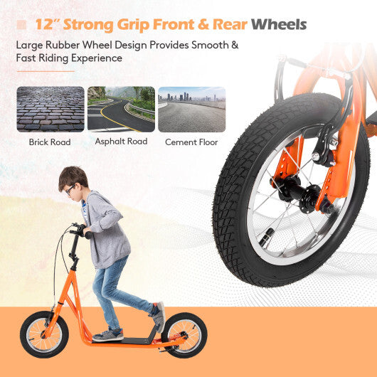 Height Adjustable Kid Kick Scooter with 12 Inch Air Filled Wheel-Orange - Color: Orange - Minihomy