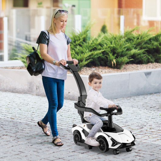 3 in 1 Licensed Lamborghini Ride Walking Toy Stroller-White - Color: White - Minihomy