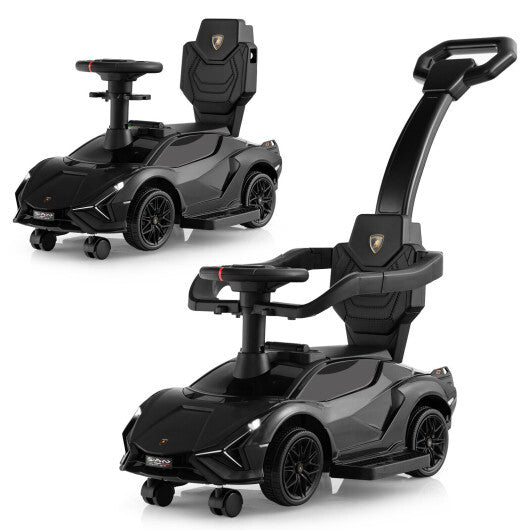 3 in 1 Licensed Lamborghini Ride Walking Toy Stroller-Black - Color: Black - Minihomy