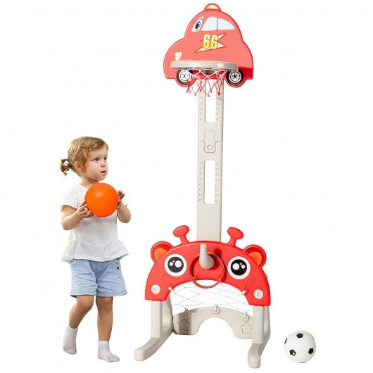 3-in-1 Basketball Hoop for Kids Adjustable Height Playset with Balls-Red - Minihomy