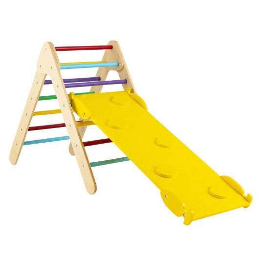 3-in-1 Wooden Climbing Triangle Set Triangle Climber with Ramp-Multicolor - Color: Multicolor - Minihomy