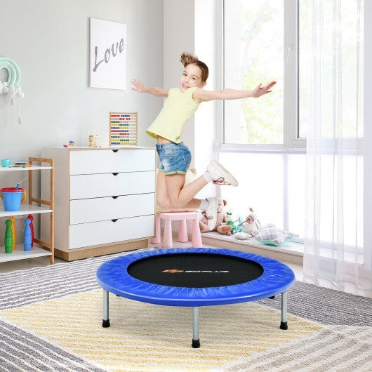 38 Inch Mini Folding Trampoline Portable Leisure Fitness Backboard-Blue - Color: Blue - Minihomy