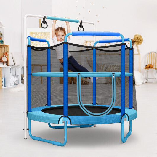 5 Feet Kids 3-in-1 Game Trampoline with Enclosure Net Spring Pad-Blue - Color: Blue - Minihomy