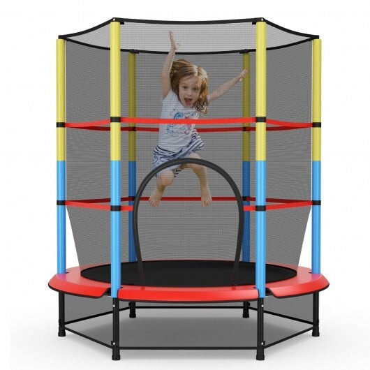 55 Inches Kids Trampoline Recreational Bounce Jumper with Safety Enclosure Net - Minihomy