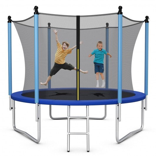 14 Feet Jumping Exercise Recreational Bounce Trampoline with Safety Net - Color: Blue - Size: 14 ft