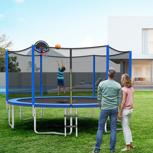 12/14/15/16 Feet Outdoor Recreational Trampoline with Enclosure Net-14 ft - Color: Black - Size: 14 ft