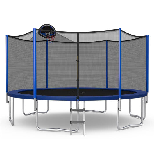 15/16 Feet Outdoor Recreational Trampoline with Enclosure Net-15ft - Color: Black - Size: 15 ft