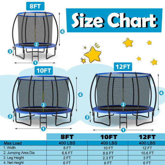 8 Feet ASTM Approved Recreational Trampoline with Ladder-Blue - Color: Blue - Size: 8 ft - Minihomy